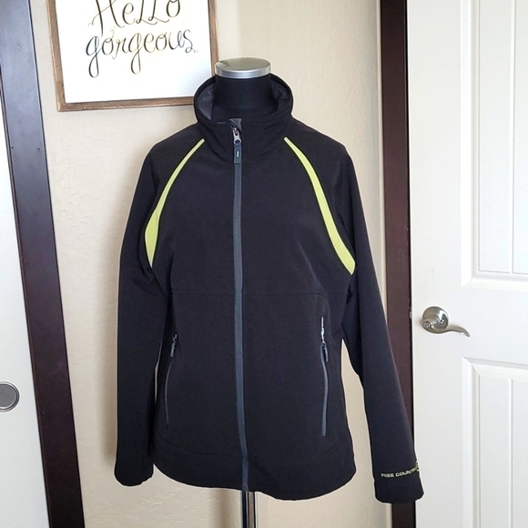 Free Country Soft Shell black Lime Jacket Medium - Picture 1 of 7